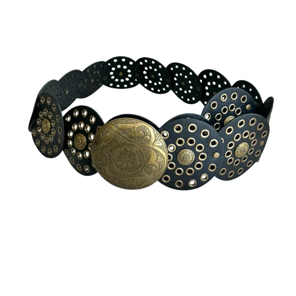 🆕 Concho Belt Wide Studded Leather Black